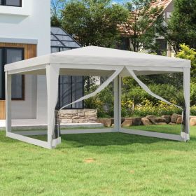 Party Tent with 4 Mesh Sidewalls (Color: White, Size: 13.1' x 13.1')