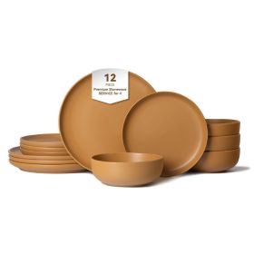 12-Piece Stoneware Dinnerware Set - Microwave & Dishwasher Safe for 4 (Color: Orange)