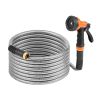 Heavy Duty Stainless Steel Metal Garden Hose with 10-Function Spray Nozzle