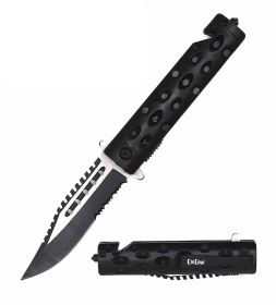 Day Zero Survival 2-Tone Serrated Skull Tactical Spring Assisted Folding Pocket Knife – Multiple Handle Designs (Color: Black)