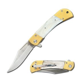 Day Zero Survival 5.5" Spring Assisted Folding Pocket Knife – Premium Handle Collection (Design: White Pearl/Gold)