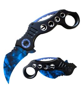 Day Zero Survival Military Karambit Claw Spring Assisted Folding Pocket Knife – Multiple Colors (Color: Blue)