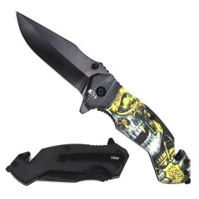 Day Zero Survival Tactical Rescue Spring Assisted Folding Knife – Multiple 3D Printed Designs (Design: Skull)