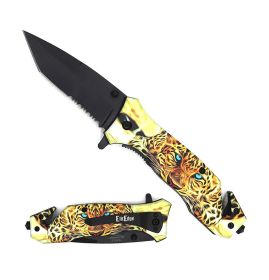 Day Zero Survival Serrated Tanto Spring Assisted Folding Pocket Knife – Multiple Handle Designs (Design: Leopard)