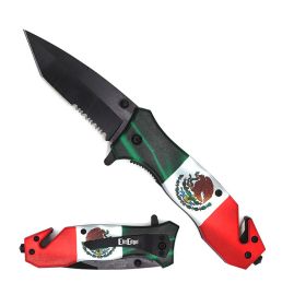 Day Zero Survival Serrated Tanto Spring Assisted Folding Pocket Knife – Multiple Handle Designs (Design: Mexican Flag)
