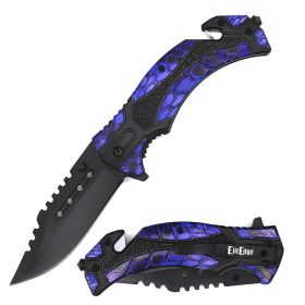Day Zero Survival 9" Tactical Rescue Spring Assisted Folding Pocket Knife – Multiple Handle Designs (Color: Blue)