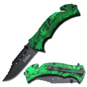 Day Zero Survival 9" Tactical Rescue Spring Assisted Folding Pocket Knife – Multiple Handle Designs (Color: Cannabis Leaf)