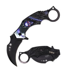 Day Zero Survival 7.25" Demon of Death Grim Reaper Karambit Spring Assisted Folding Pocket Knife – Multi-Color Collection (Color: Blue)