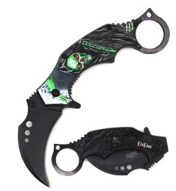 Day Zero Survival 7.25" Demon of Death Grim Reaper Karambit Spring Assisted Folding Pocket Knife – Multi-Color Collection (Color: Green)