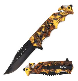 Day Zero Survival Tactical Sawback Spring Assisted Pocket Knife – Multiple Camo Finishes (Color: Brown)