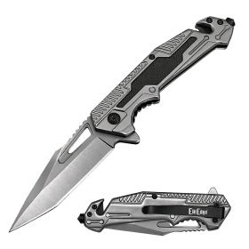 8.5" Spring Assisted Tanto Tactical Multitool Pocket Knife Collection – G10 & Wood Handle Variants (Color: Gray/G10)