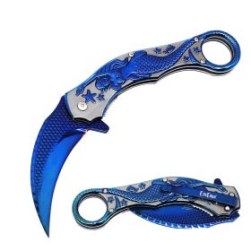 Day Zero Survival 9" Mermaid Sculpture Karambit Spring Assisted Folding Pocket Knife – Multi-Color Collection (Color: Blue)