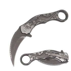 Day Zero Survival 9" Mermaid Sculpture Karambit Spring Assisted Folding Pocket Knife – Multi-Color Collection (Color: Gray)