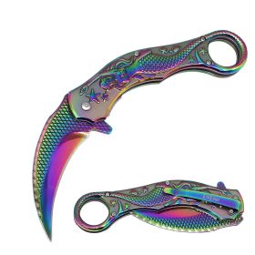Day Zero Survival 9" Mermaid Sculpture Karambit Spring Assisted Folding Pocket Knife – Multi-Color Collection (Color: rainbow)