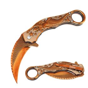 Day Zero Survival 9" Mermaid Sculpture Karambit Spring Assisted Folding Pocket Knife – Multi-Color Collection (Color: Rose Gold)