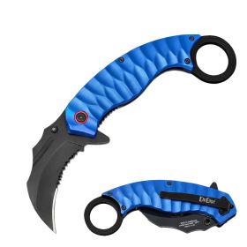 Day Zero Survival 7.75" Spring Assisted Karambit Folding Pocket Knife – Multiple Colors (Color: Blue)