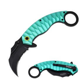 Day Zero Survival 7.75" Spring Assisted Karambit Folding Pocket Knife – Multiple Colors (Color: Turquoise)