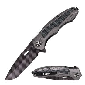 Day Zero Survival 8.25" Carbon Fiber Tactical Spring Assisted Pocket Knife – Multiple Colors (Color: Gray)