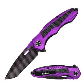 Day Zero Survival 8.25" Carbon Fiber Tactical Spring Assisted Pocket Knife – Multiple Colors (Color: Purple)