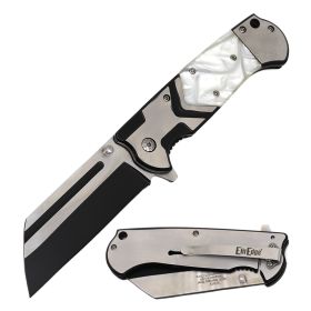 Day Zero Survival Cleaver Razor Spring Assisted Folding Pocket Knife – Multiple Handle Styles (Color: White Pearl Handle)