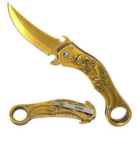 Day Zero Survival Dragon Sculpture Karambit Tactical Spring Assisted Folding Pocket Knife – Multiple Colors (Design: Golden Dragon)