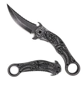 Day Zero Survival Dragon Sculpture Karambit Tactical Spring Assisted Folding Pocket Knife – Multiple Colors (Design: Stone Wash Dragon)