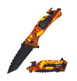 Day Zero Survival Military Tactical Rescue Multi-Tool Spring Assisted Folding Knife – Multiple Designs (Color: Orange Camo)
