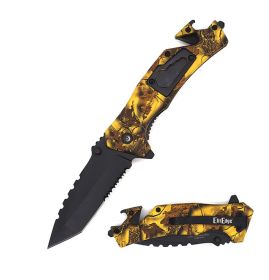 Day Zero Survival Military Tactical Rescue Multi-Tool Spring Assisted Folding Knife – Multiple Designs (Color: Yellow Camo)