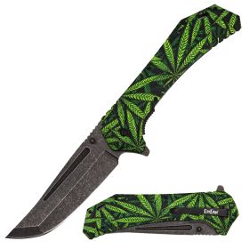 Day Zero Survival 12.25" Jumbo Spring Assisted Folding Pocket Knife – Multiple Graphic Designs (Design: Cannabis Marijuana Leaf)