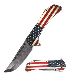 Day Zero Survival 12.25" Jumbo Spring Assisted Folding Pocket Knife – Multiple Graphic Designs (Design: American Flag)