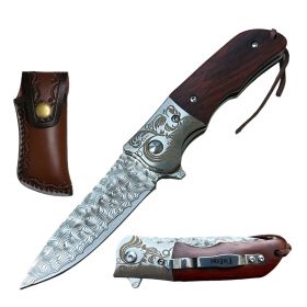 Day Zero Survival Ball Bearing Damascus Steel Pocket Knife – Premium Handle Collection (Design: Wood)