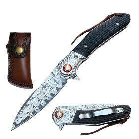 Day Zero Survival Ball Bearing Damascus Steel Pocket Knife – Premium Handle Collection (Design: Black Wood)