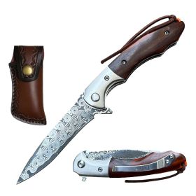 Day Zero Survival Ball Bearing Damascus Steel Pocket Knife – Premium Handle Collection (Design: Brown Handle)