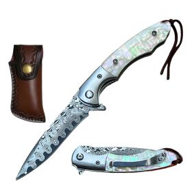 Day Zero Survival Ball Bearing Damascus Steel Pocket Knife – Premium Handle Collection (Design: Pearl Handle)