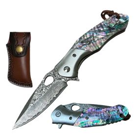 Day Zero Survival Ball Bearing Damascus Steel Pocket Knife – Premium Handle Collection (Design: Abalone Handle)