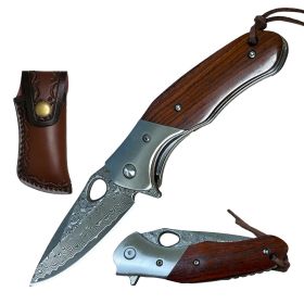 Day Zero Survival Ball Bearing Damascus Steel Pocket Knife – Premium Handle Collection (Design: Wood Handle)
