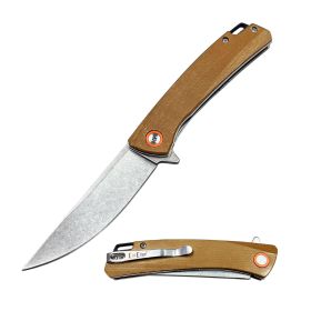 Day Zero Survival D2 Steel Ball Bearing Pocket Knife – Micarta Handle EDC Knife (Color: Orange)