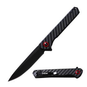 Day Zero Survival Ball Bearing 8CR13 Carbon Fiber Handle Pocket Knife – Multiple Blade Finishes (Color: Black Coated)