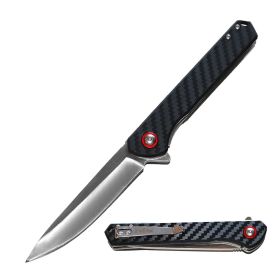 Day Zero Survival Ball Bearing 8CR13 Carbon Fiber Handle Pocket Knife – Multiple Blade Finishes (Color: Stainless)