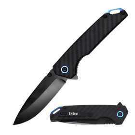 Day Zero Survival Ball Bearing 8CR13 Carbon Fiber Handle Pocket Knife – Multiple Blade Finishes (Color: Black Steel)