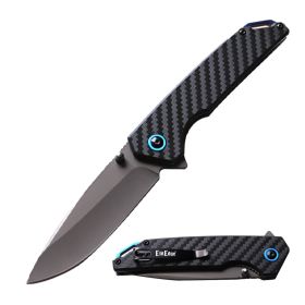 Day Zero Survival Ball Bearing 8CR13 Carbon Fiber Handle Pocket Knife – Multiple Blade Finishes (Color: Gray Coated)