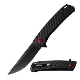 Day Zero Survival 8.4" Ball Bearing Carbon Fiber Folding Pocket Knife – Black & Satin Blade (Color: Black Coated)
