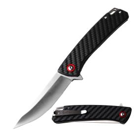 Day Zero Survival 8.4" Ball Bearing Carbon Fiber Folding Pocket Knife – Black & Satin Blade (Color: Silver Stainless)