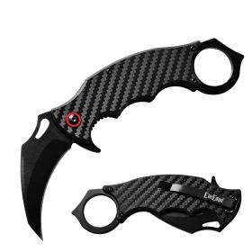 Day Zero Survival 7.5" Ball Bearing Tactical Karambit Pocket Knife – Multiple Handle Options (Color: Carbon Fiber/Black)