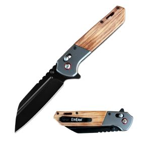 Day Zero Survival 8.5" Ball Bearing Axis Lock Reverse Tanto Flipper Pocket Knife – Multiple Handle Options (Color: Black/Wood)