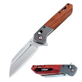 Day Zero Survival 8.5" Ball Bearing Axis Lock Reverse Tanto Flipper Pocket Knife – Multiple Handle Options (Color: Satin/Wood)