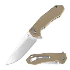 Day Zero Survival Premium CNC Machined D2 Steel Ball Bearing Pocket Knife – G10 Handle – Multiple Colors (Color: Tan)