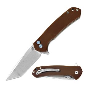 Day Zero Survival Premium CNC Machined D2 Tanto Ball Bearing Pocket Knife – G10 Handle – Multiple Colors (Color: Brown)