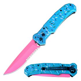 Day Zero Survival Automatic Switchblade Knife – Sprinkles Series – Multiple Colors (Color: Pink)
