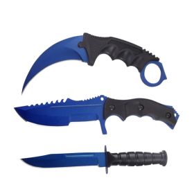 Day Zero Survival 3-Piece Tactical Fixed Blade Knife Set – Karambit, Huntsman & Combat Knife (Multiple Colors) (Color: Blue)